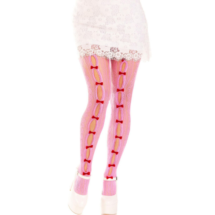 LEG AVENUE - MEDIAS CON ABERTURAS CORAZON & LAZOS ROSA | VibraZon