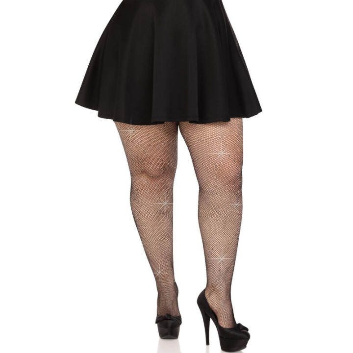 LEG AVENUE - MEDIAS REJILLA CRISTALIZADA NEGRO PLUS SIZE | VibraZon