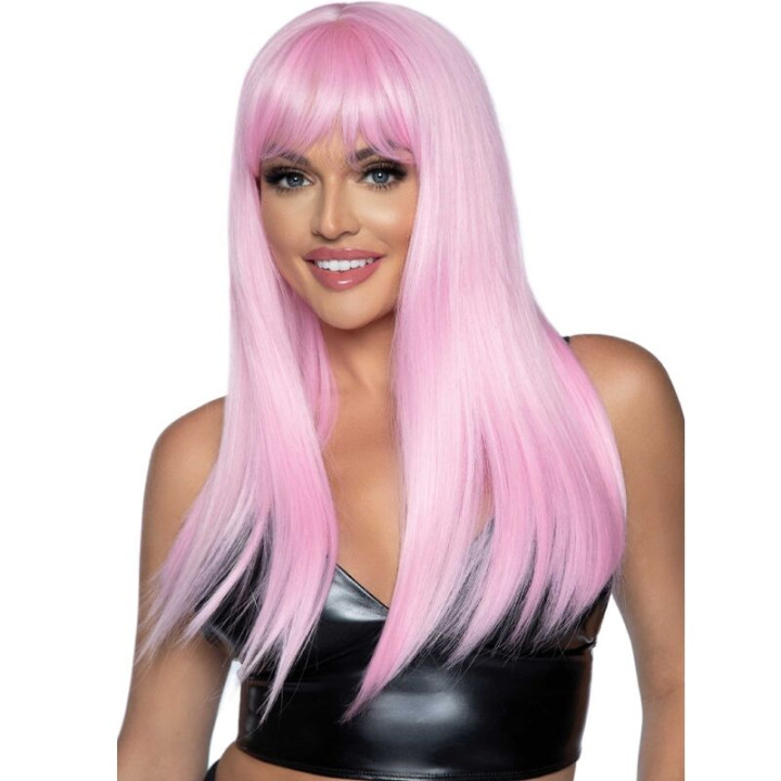 LEG AVENUE - PELUCA LARGA LISA CON FLEQUILLO ROSA | VibraZon