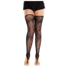LEG AVENUE - MEDIAS SIN PIES DE ENCAJE FLORAL NEGRO | VibraZon