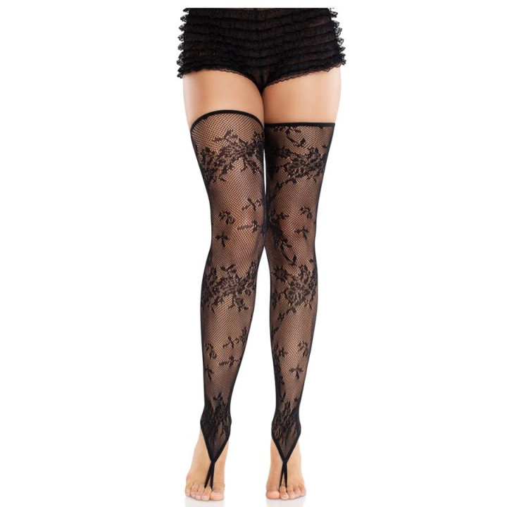 LEG AVENUE - MEDIAS SIN PIES DE ENCAJE FLORAL NEGRO | VibraZon