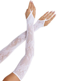 LEG AVENUE - GUANTES EXTRALARGOS CALIENTABRAZOS DE ENCAJE FLORAL BLANCO | VibraZon