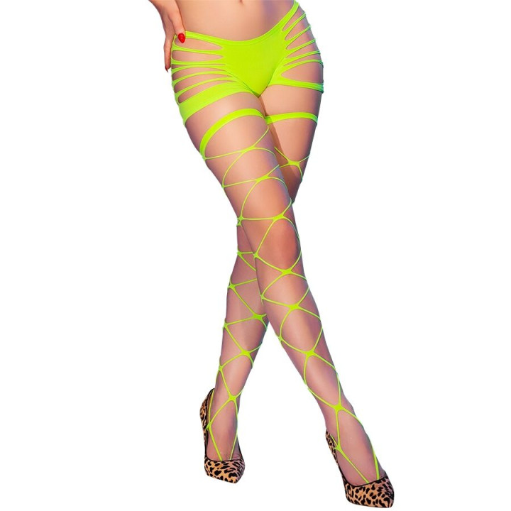 CHILIROSE - CR 4867 MEDIAS DE REJILLA CON AGUJEROS VERDE NEÓN | VibraZon
