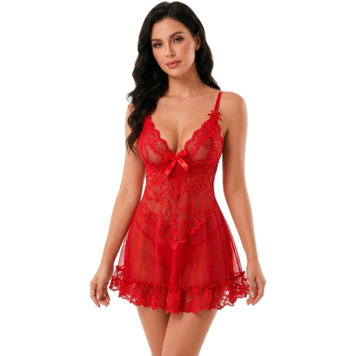 LIVCO CORSETTI FASHION - NUIT SET CAMISETA + PANTY ROJO 2028 L/XL | VibraZon
