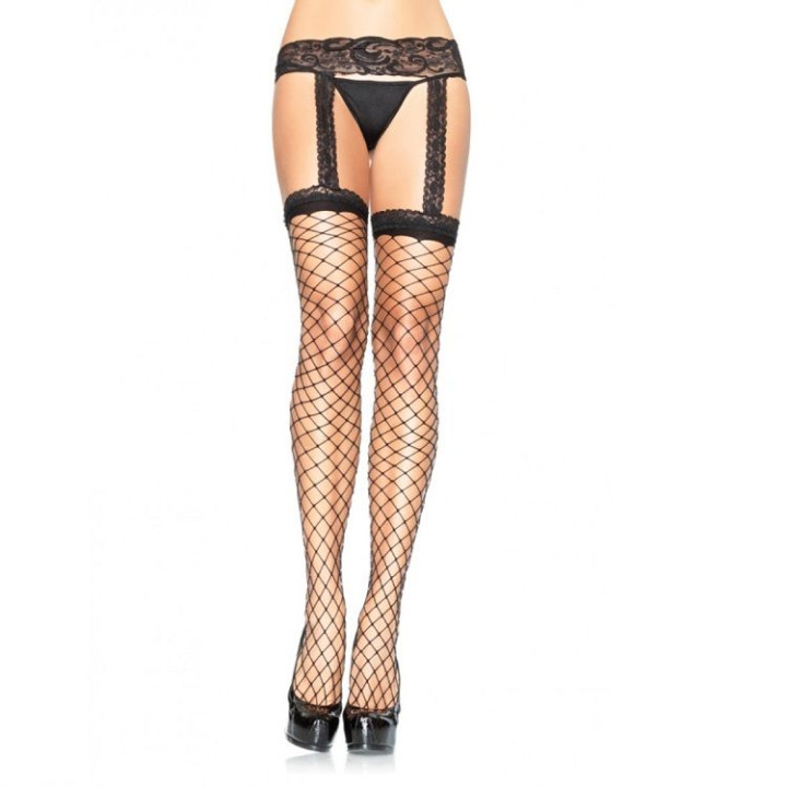 LEG AVENUE - MEDIAS DE ROJO CON LIGUERO DE ENCAJE NEGRO | VibraZon