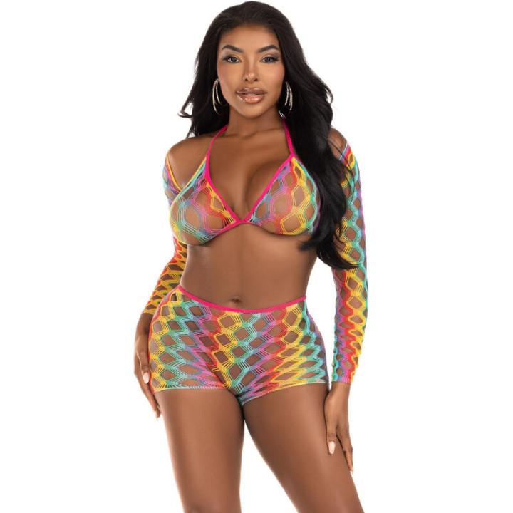 LEG AVENUE - SET TRES PIEZAS MULTICOLOR | VibraZon