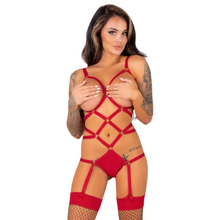 LIVCO CORSETTI FASHION - THIARA LC 20213 SET BODY + MEDIAS ROJA S/M | VibraZon