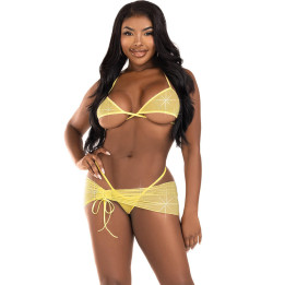 LEG AVENUE - SET TRES PIEZAS DIAMANTES AMARILLO S/M | VibraZon