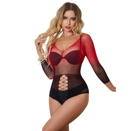 SUBBLIME - 952259 VESTIDO DE REJILLA ELÁSTICO MANGA LARGA DEGRADADO ROJO Y NEGRO TALLA ÚNICA | VibraZon