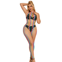 SUBBLIME - 952358 BODYSTOCKING DE REJILLA CUELLO HALTER ARCOIRIS XS/M | VibraZon