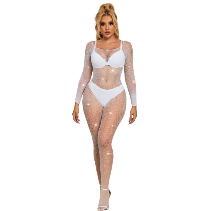 SUBBLIME - 952396 BODYSTOCKING DE REJILLA CON DIAMANTES MANGA LARGA BLANCO TALLA ÚNICA | VibraZon
