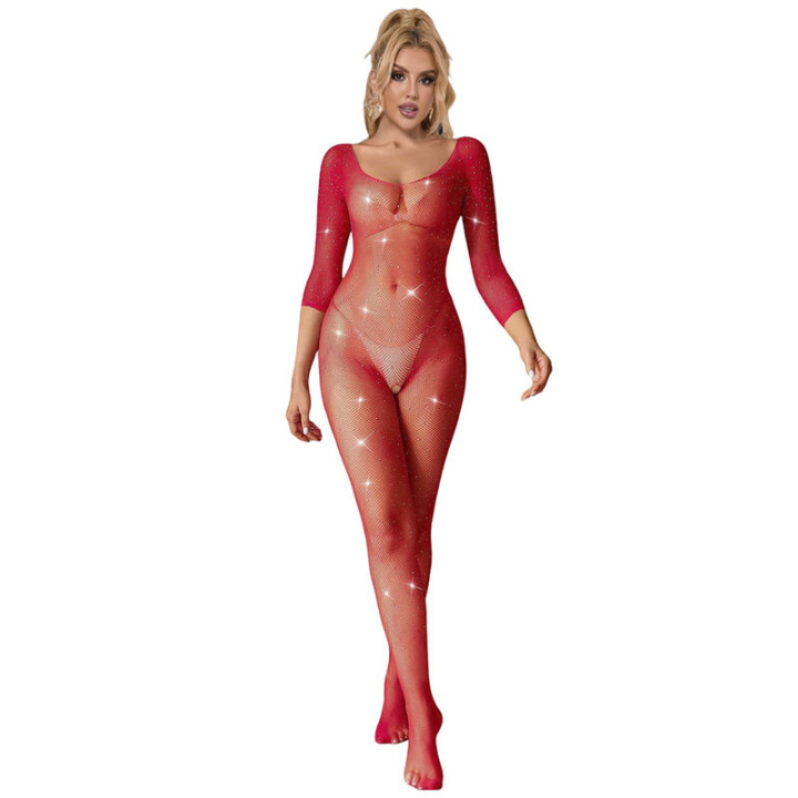 SUBBLIME - 952419 BODYSTOCKING DE REJILLA CON DIAMANTES MANGA LARGA ROJO XS/M | VibraZon