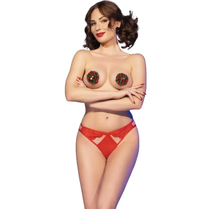 CHILIROSE - CR 4839 SET NAVIDEÑO PEZONERAS + BRAGUITAS ROJO L/XL