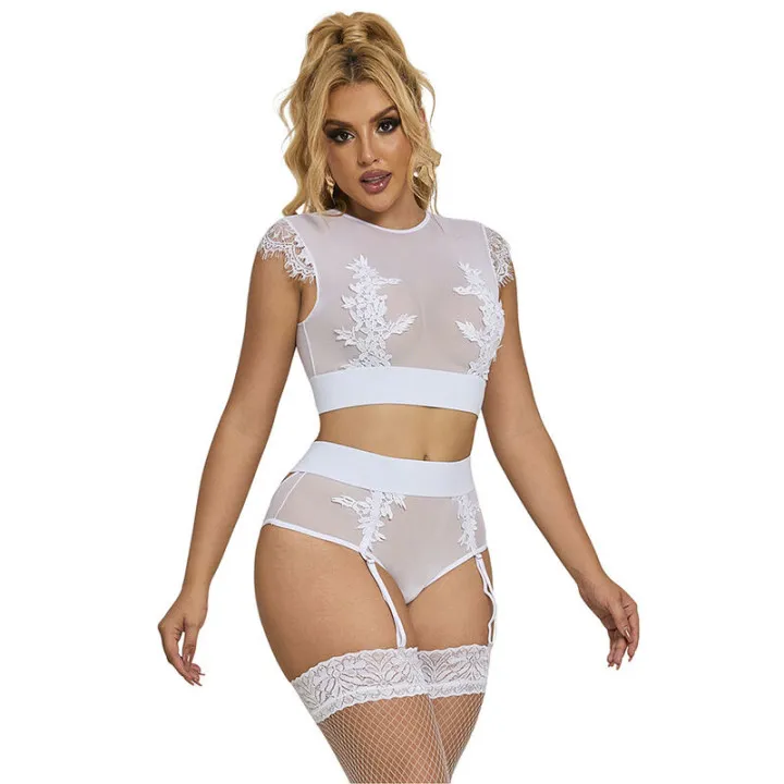 SUBBLIME - 954048 SUJETADOR + BRAGUITAS CON LIGUERO BLANCO L/XL