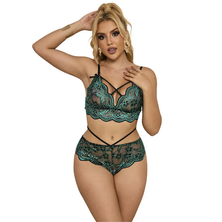 SUBBLIME - 954086 SUJETADOR + BRAGUITAS ENCAJE VERDE S/M
