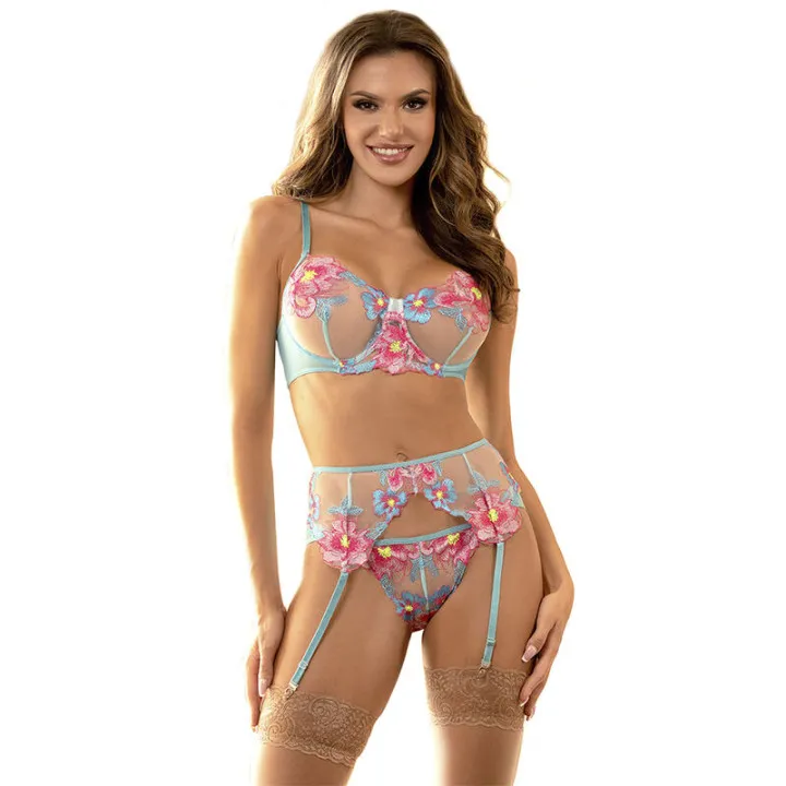 SUBBLIME - 954109 SUJETADOR + BRAGUITAS CON LIGUERO DISEÑO FLORAL AZUL S/M