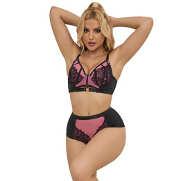 SUBBLIME - 955588 CONJUNTO SUJETADOR CON CREMALLERA DE MALLA DE CHAROL ROSA L/XL | VibraZon
