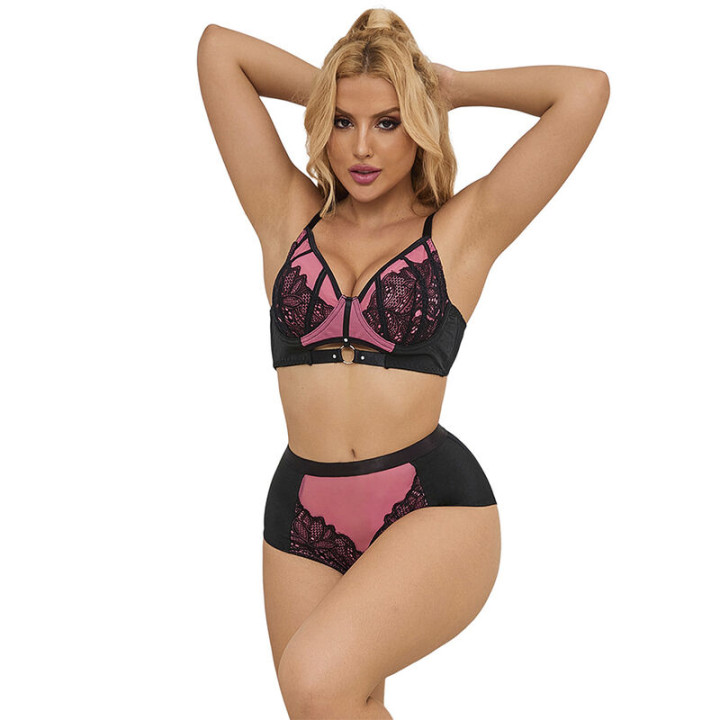 SUBBLIME - 955588 CONJUNTO SUJETADOR CON CREMALLERA DE MALLA DE CHAROL ROSA L/XL | VibraZon
