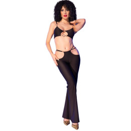 CHILIROSE - CR 4851 SET TOP NEGRO Y LEGGINS CON COMPLEMENTOS DORADOS L | VibraZon