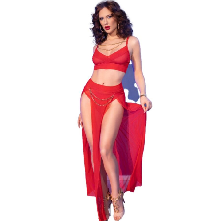 CHILIROSE - CR 4850 SET TOP ROJO Y LEGGINS CON COMPLEMENTOS DORADOS S | VibraZon