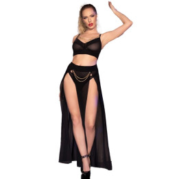 CHILIROSE - CR 4672 TOP NEGRO FALDA Y TANGA CON CADENAS DORADAS XL | VibraZon