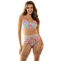 SUBBLIME - 957643 CONJUNTO SUJETADOR Y LIGUERO CON BORDADOS DE FLORES ROSAS S/M | VibraZon