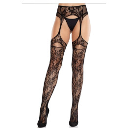 LEG AVENUE - MEDIAS DE ENCAJE CON LIGAS NEGRO | VibraZon