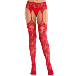 LEG AVENUE - MEDIAS DE ENCAJE CON LIGAS ROJO | VibraZon