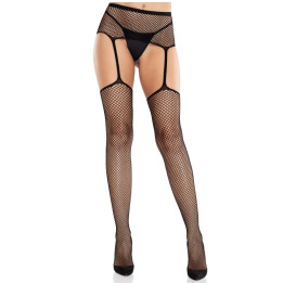 LEG AVENUE - MEDIAS DE ENCAJE CON CRUZ Y PORTALIGAS NEGRO | VibraZon