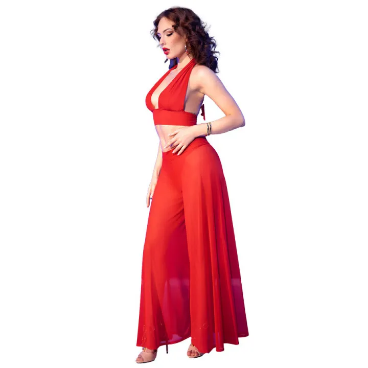 CHILIROSE - CR 4857 SET TOP Y PANTALONES ROJO TALLA M