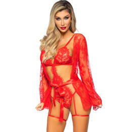 LEG AVENUE - 86123 SET BODY + BATA DE LIGUERO ROJO TALLA M | VibraZon