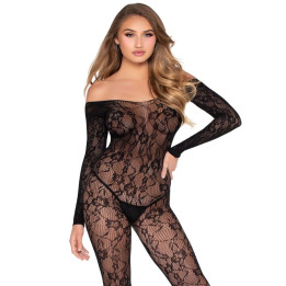 LEG AVENUE - 89366 BODYSTOCKING DE LENCERÍA DE ENCAJE NEGRO - TALLA ÚNICA | VibraZon