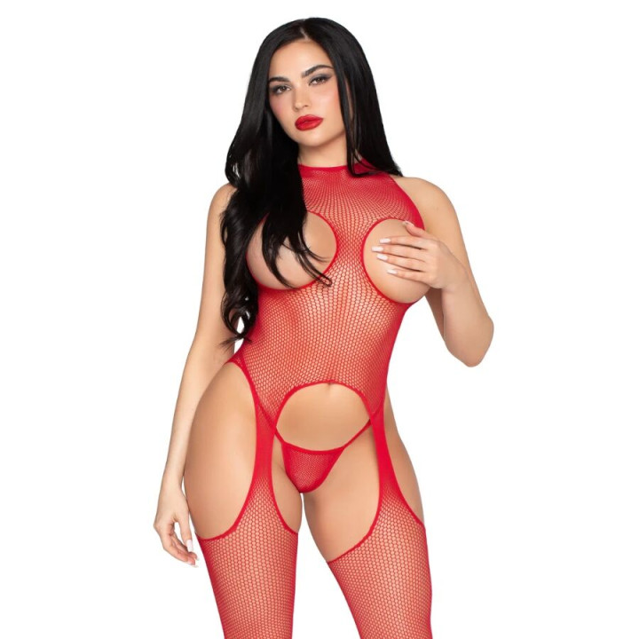 LEG AVENUE - 89374 BODYSTOCKING SIN COPAS Y PANTY ROJO - TALLA ÚNICA | VibraZon