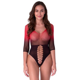PASSION - BS118 BODYSTOCKING DE MALLA NEGRO Y ROJO | VibraZon