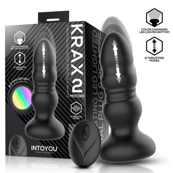 Krax Plug Anal con Vibración, Thrusting y Luz LED con Control Remoto de Intoyou | VibraZon
