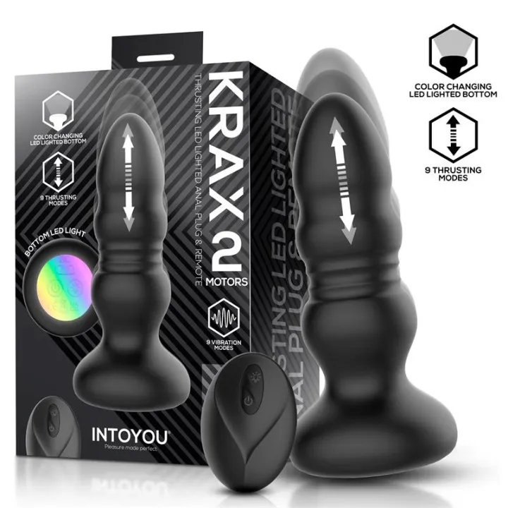 Krax Plug Anal con Vibración, Thrusting y Luz LED con Control Remoto de Intoyou