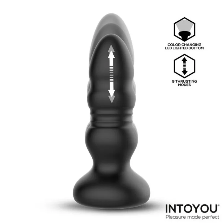 Krax Plug Anal con Vibración, Thrusting y Luz LED con Control Remoto de Intoyou