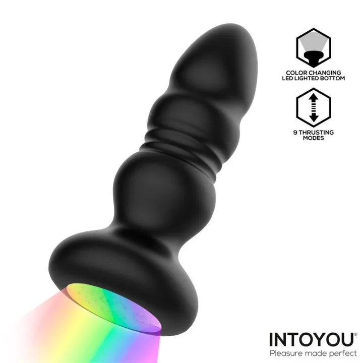 Krax Plug Anal con Vibración, Thrusting y Luz LED con Control Remoto de Intoyou