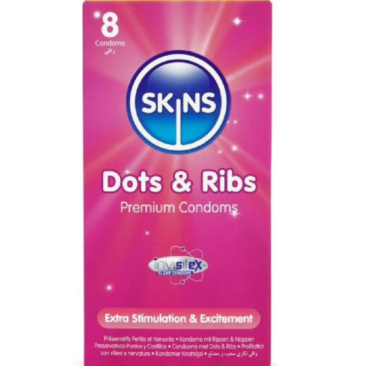 SKINS - DOTS & RIBS PRESERVATIVOS PREMIUM PACK 8 | VibraZon