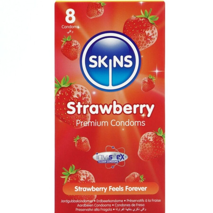 SKINS - PRESERVATIVOS PREMIUM SABOR FRESA PACK 8 | VibraZon