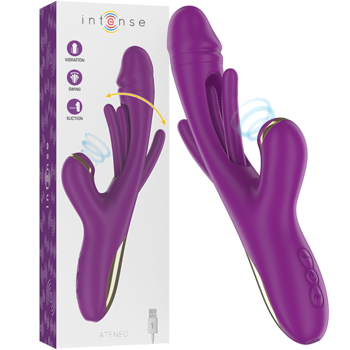 INTENSE - ATENEO VIBRADOR MULTIFUNCIÓN RECARGABLE 7 VIBRACIÓNES CON LENGUA OSCILANTE Y SUCCIONADOR MORADO | VibraZon