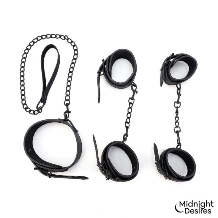 Set de Restricciones con Esposas y Collar con Correa de Midnight Desires | VibraZon
