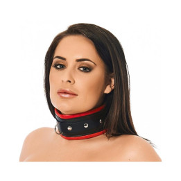 Collar Ancho Cuero Negro y Rojo de Bondage Play | VibraZon
