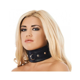 Collar Ancho Negro Cuero de Bondage Play | VibraZon