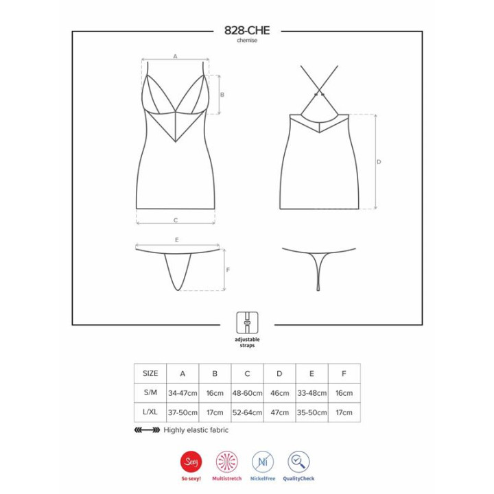 828-CHE-1 Chemise y Tanga Negro de Obsessive | VibraZon