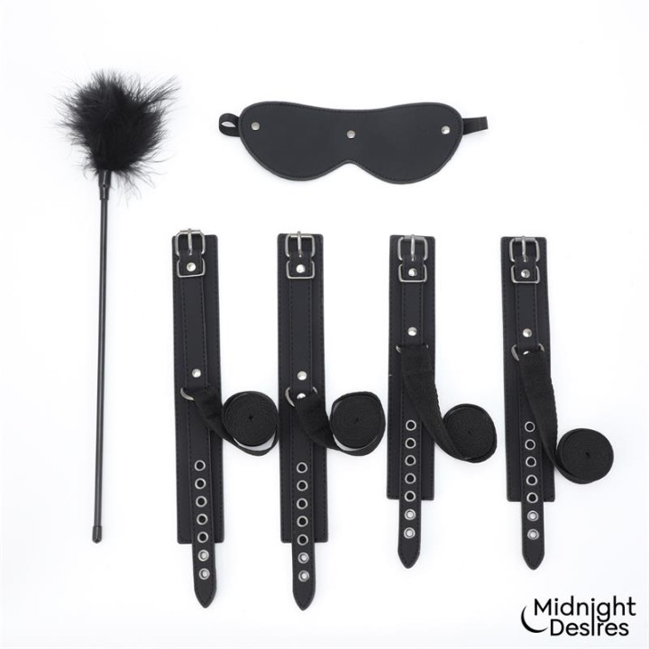 Set Bondage con Esposas, Antifaz y Pluma Estimuladora de Midnight Desires | VibraZon