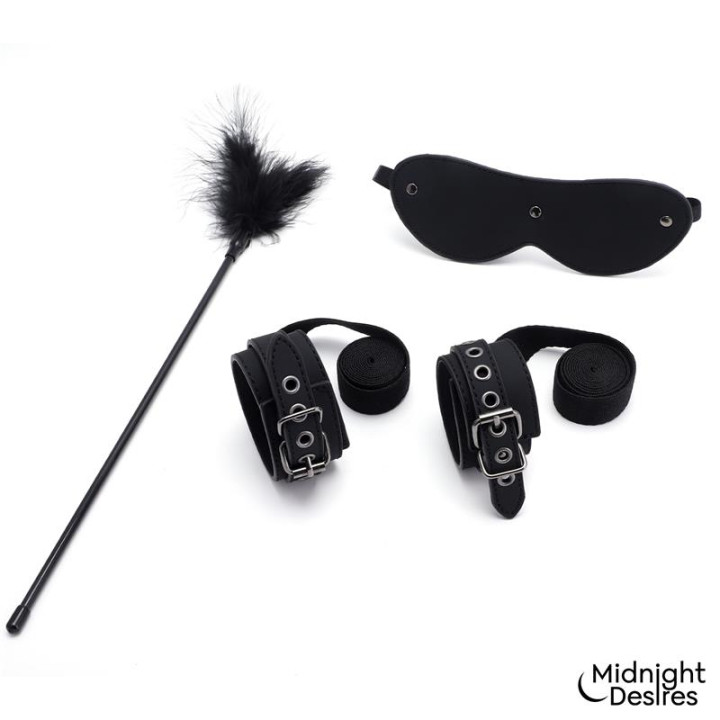 Set Bondage con Esposas, Antifaz y Pluma Estimuladora de Midnight Desires | VibraZon