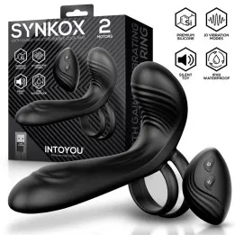 Synkox Girth Gainer con Doble Anillo para el Pene con Vibración de Intoyou