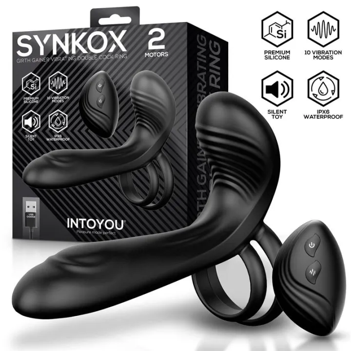 Synkox Girth Gainer con Doble Anillo para el Pene con Vibración de Intoyou
