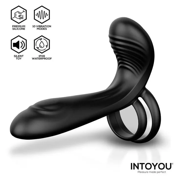Synkox Girth Gainer con Doble Anillo para el Pene con Vibración de Intoyou